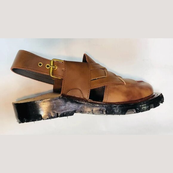 Brown Leather Sandals, Unique Style Handmade Peshawari Chappal - Picture 6 of 9